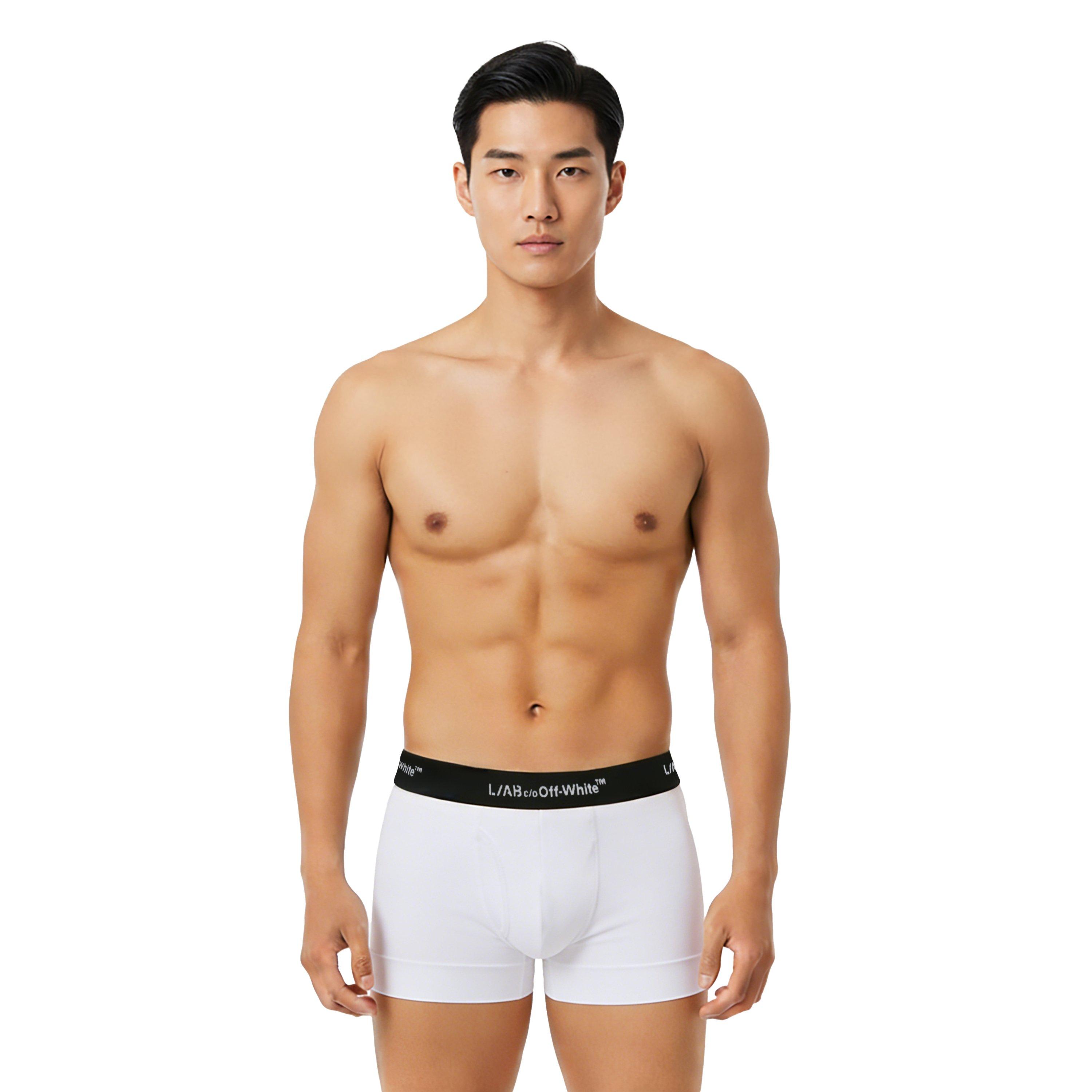 L/AB c/o Off-White Men's Horizontal Repeat 3" Trunk with Fly (3 Pack) - Black/White/Grey - BLACK/WHITE/GREY